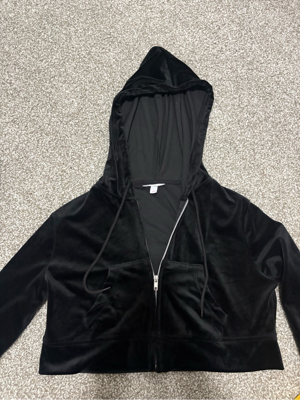 Colsie Black Velvet Hooded Zip-Up Bomber Jacket